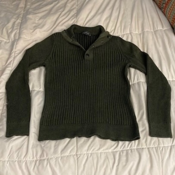 Express Sweaters - Express Olive Green Quarter Zip / Snap Sweater l Women's Small l 100% Cotton